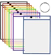 BEVTEE 8 Pack Dry Erase Pocket Sleeves with 1 Ring, 10x14 Inch Clear Plastic Paper Sleeves, Reusa...