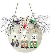 CCINEE Halloween Prelit Welcome Sign with Lights LED Ghost Boo Wooden Hanging Wreath Sign Battery...
