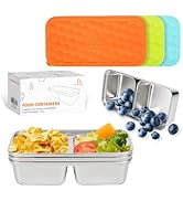 MACTANO Stainless Steel Snack Containers, 15 OZ Double Compartment Reusable Snackle Box with Lids...