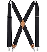 HISDERN Suspenders for Men X-Back 1.4" Adjustable Elastic Suspender Braces Strong 4 Clips for Wor...