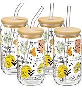 DWTS DANWEITESI Glass Cups with Lids and Straws with Design 4 pcs(Daily Reminder),Clear Glass Cup...