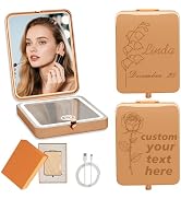 Personalized Compact Mirror for Women with Lights, Custom Laser Engraved Led Travel Makeup Mirror...
