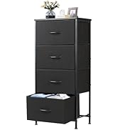 DUMOS Nightstand with 4 Drawers Bedside Table with Removable Fabric Bins Sturdy Steel Frame Wood ...