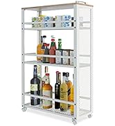 fusehome Slim Kitchen Storage Cart, 3 Tier Metal Rolling Utility Cart Mesh Basket, Multifunction ...