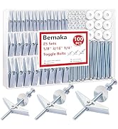 Bemaka 100Pcs Toggle Bolts Heavy Duty Drywall Anchors and Screws Kit, 3 Sizes 1/8" 3/16" 1/4" Hol...