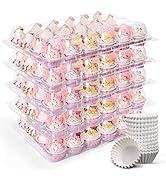 LotFancy (24 Count x 12 Sets) Mini Cupcake Containers with 288 Liners, Plastic Cupcake Boxes Hold...