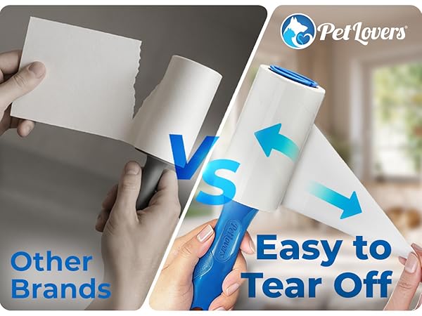 Easy tear lint roller comparison: PetLovers vs other brands.