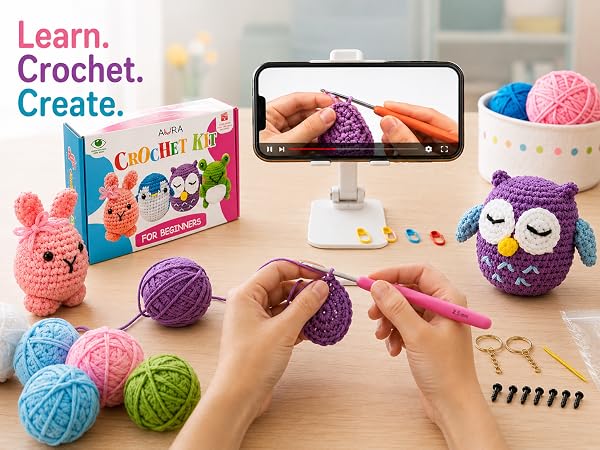 kids crochet kit for beginners ages 8-12 making amigurumi bunny family fun