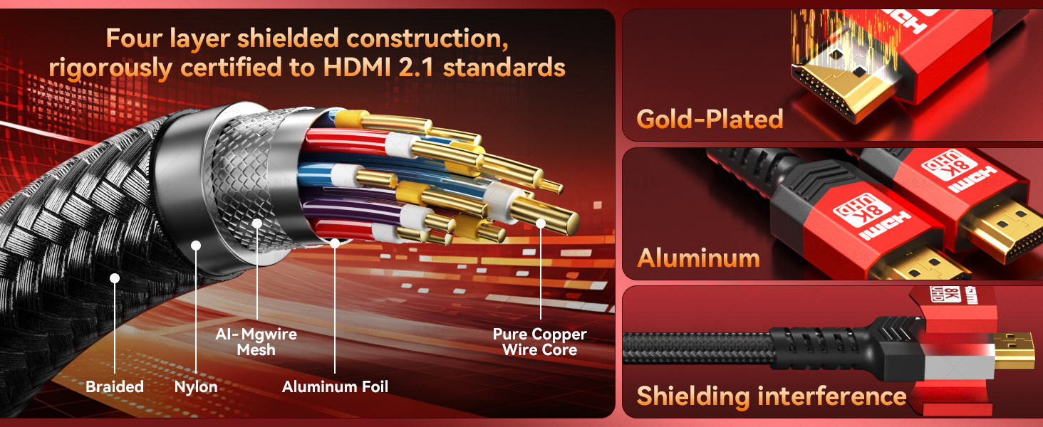 hdmi 2.1 cables heavy duty 8k hdmi cable in wall rated low latency hdmi 2.1 low loss 8k hdmi