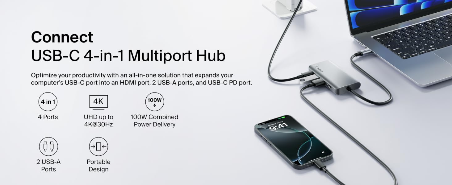 Belkin Connect USB-C 4 in 1 Multiport Hub