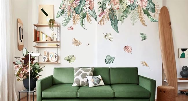 boho hanging vines wall decals tropical palm leaves wall stickers living room