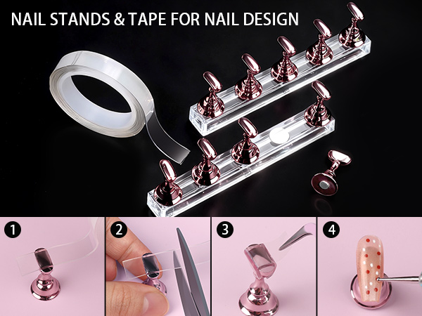 2 Sets Nail Stand for Press on Nails & 1 Roll of Tape