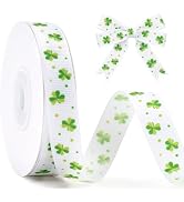 KINGLAKE St Patrick's Day Ribbon - 5/8'' x 20 Yds Shamrocks Clover Grosgrain Ribbon with Polka Do...