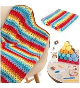 Aeelike Blanket Crochet Kit for Beginners,Rainbow Granny Squares Blanket | 44PCS Complete Crochet...