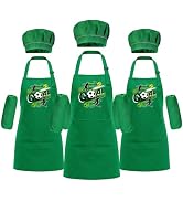 Bensbl 3Pcs Kids Apron Set with Arm Sleeves, Soccer Chef Hat and Apron for Boys Girls, Thickened ...
