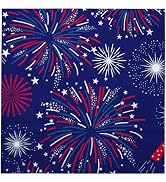 LeZakaa 50Pcs Independence Day Paper Napkins, Red Blue Fireworks Patriotic Cocktail Beverage Napk...