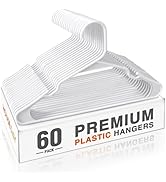 HOUSE DAY White Plastic Hangers 60 Pack, Plastic Clothes Hangers Space Saving, Sturdy Clothing No...