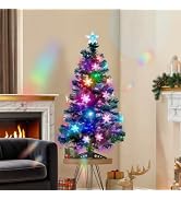 Juegoal 3 ft Pre-Lit Green Artificial Christmas Tree, Lighted Optical Fiber Table Mini Xmas Trees...
