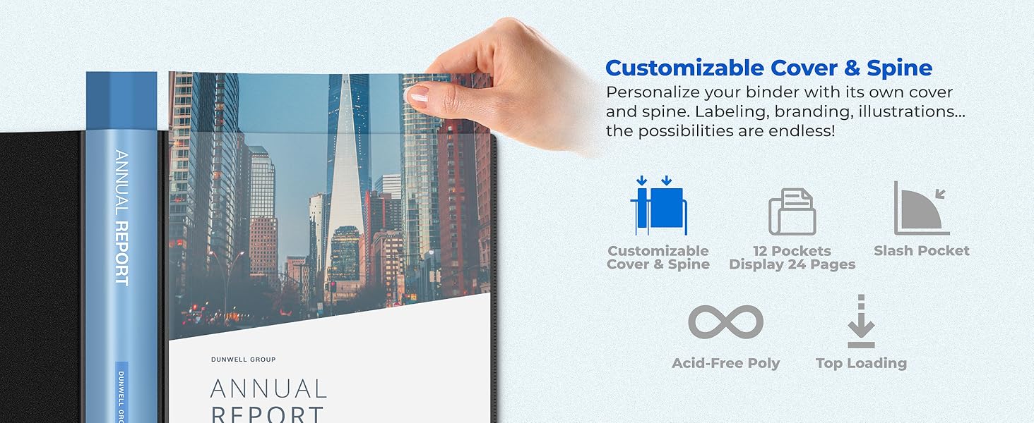 Dunwell Presentation Book 8.5x11 12-Pocket - Customizable Cover & Spine