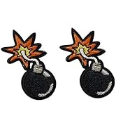 2Pcs Black Bomb Patch Cartoon Embroidered Patches Iron On/Sew On Applique for Clothing Jeans Jack...