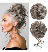 CJL HAIR 2PCS Messy Bun Hair Pieces Wavy Curly Synthetic Updo Chignon Fake Scrunchies Ponytail Ex...