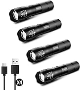 BulkWise 4 Pack Rechargeable Flashlights High Lumens, Bright 1 Mode Small Flashlight Powerful Tac...