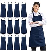 Syntus 12 Pack Bib Apron Waterdrop Resistant with 2 Pockets Cooking Kitchen Apron for Women, Men ...