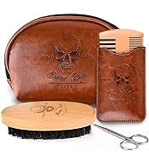 Menesia Beard Brush and Comb set, Boar Bristle Hair Beard Brush Kit with Small Leather Travel Toi...