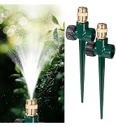 LIULO TOOL 2 Pack Metal Lawn Sprinkler, Automatic Brass Sprinkler with Spike Base, 360 Degree Adj...