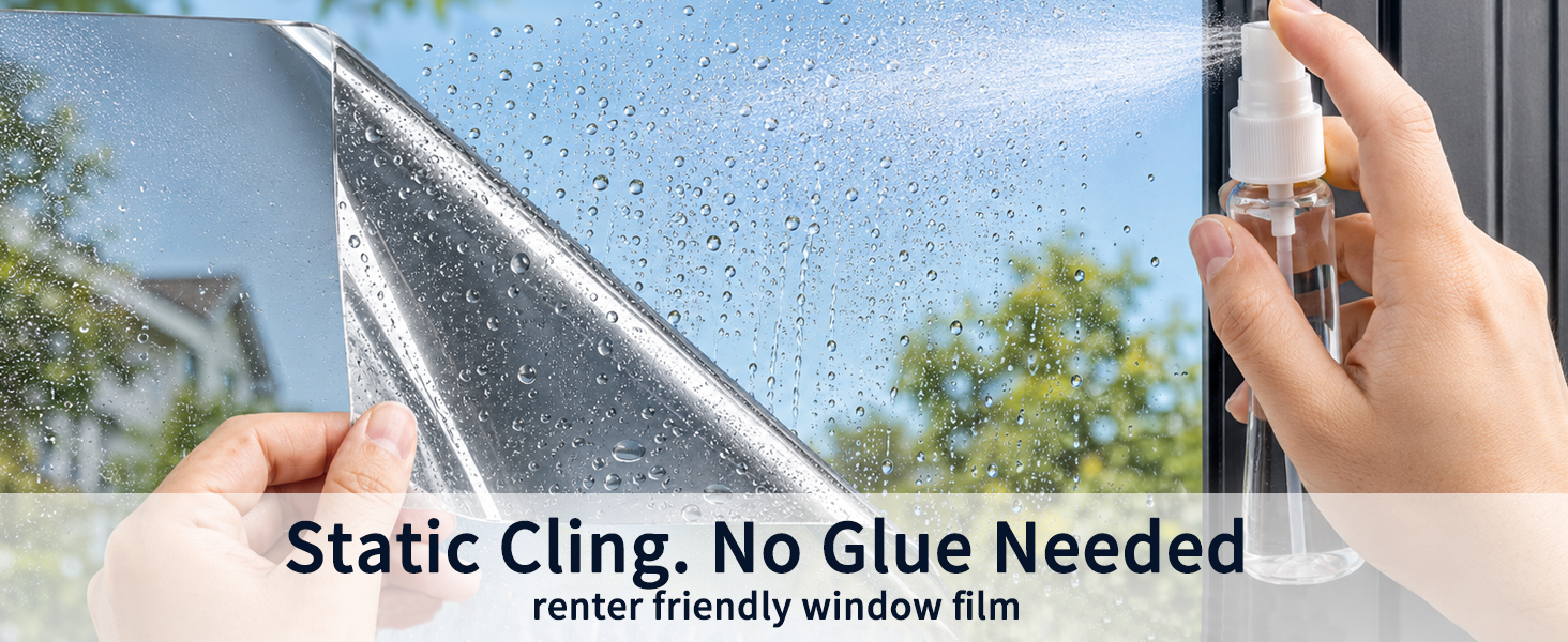Static cling window film non adhesive diy installation reusable glass sticker renter.