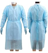 JMU 10 Pcs Disposable Isolation Gowns Blue, PP Medical Gowns with Knitted Cuffs, Length 47.24"