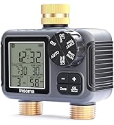 Insoma 2-Zone Sprinkler Timer Brass Inlet/Outlet, Water Hose Timer with Auto/Manual Modes + Rain ...