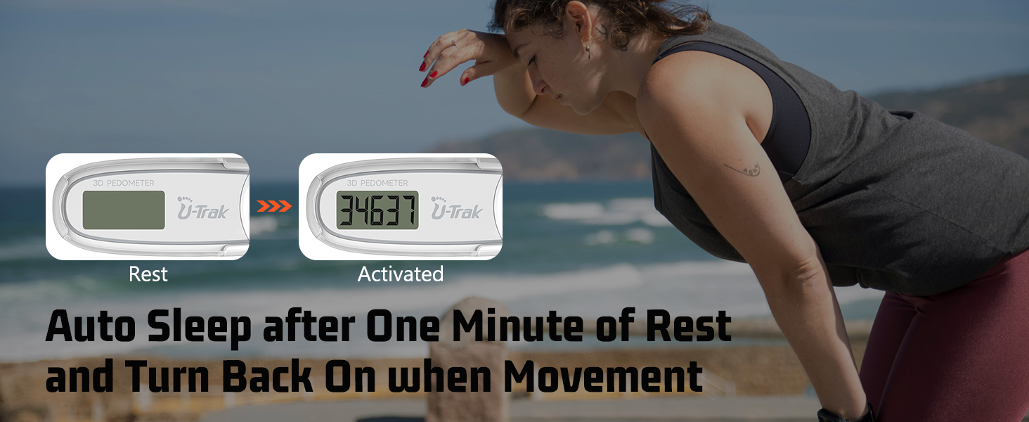 U-Trak 3D Pedometer for Walking with auto sleep function