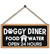 Rustic Hanging Wood Sign For Puppy Home, Doggy Dinner Food Water Open 24 Hours, Dog House Decor W...