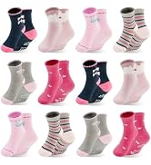 HYCLES Toddler Girl Socks, Non-Slip Cartoon Crew Socks with Grips for 6-12 Month Baby 1-7 Years Kids