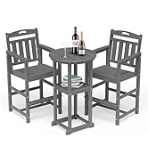 SUUNYN Outdoor Bar Set, Patio High Top Table and 2 Bar Height Adirondack Chairs, All-Weather HDPE...