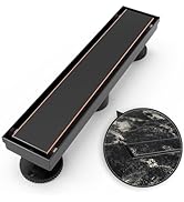 WEBANG 12 Inch Shower Linear Bronze Drain Rectangular Floor Drain with Accessories Reversible 2-i...
