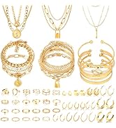 CHICUTIE Gold Jewelry Set For Women,14k Gold Plated Multi Layer Necklaces Bracelets Hoop Earrings...
