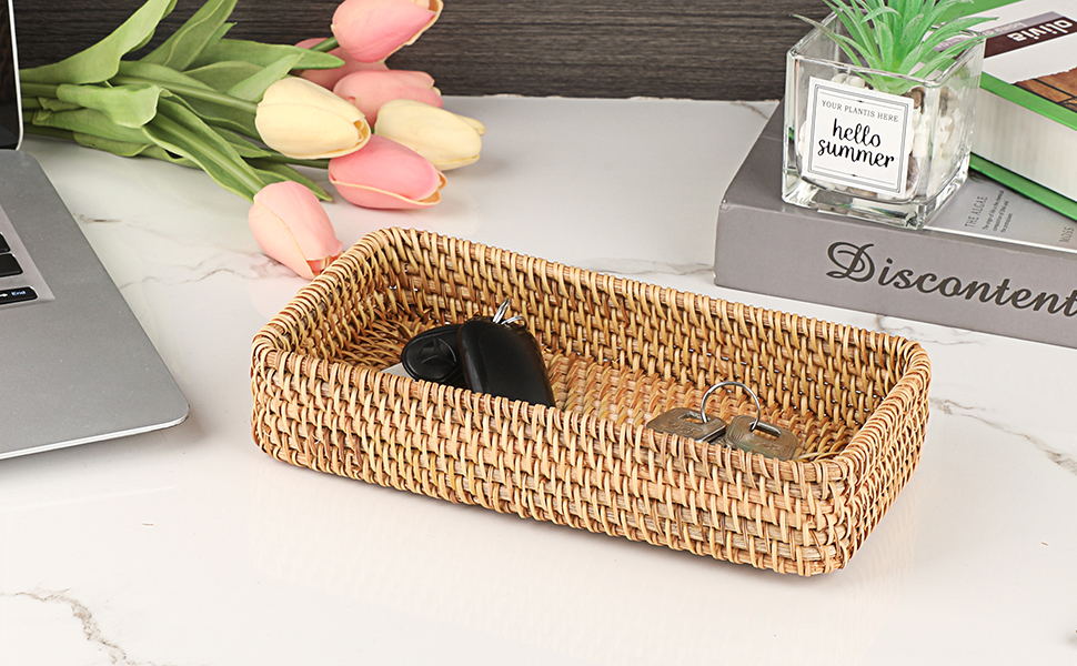 Key Basket Rattan Serving Tray Key Tray rectangle small wicker trays