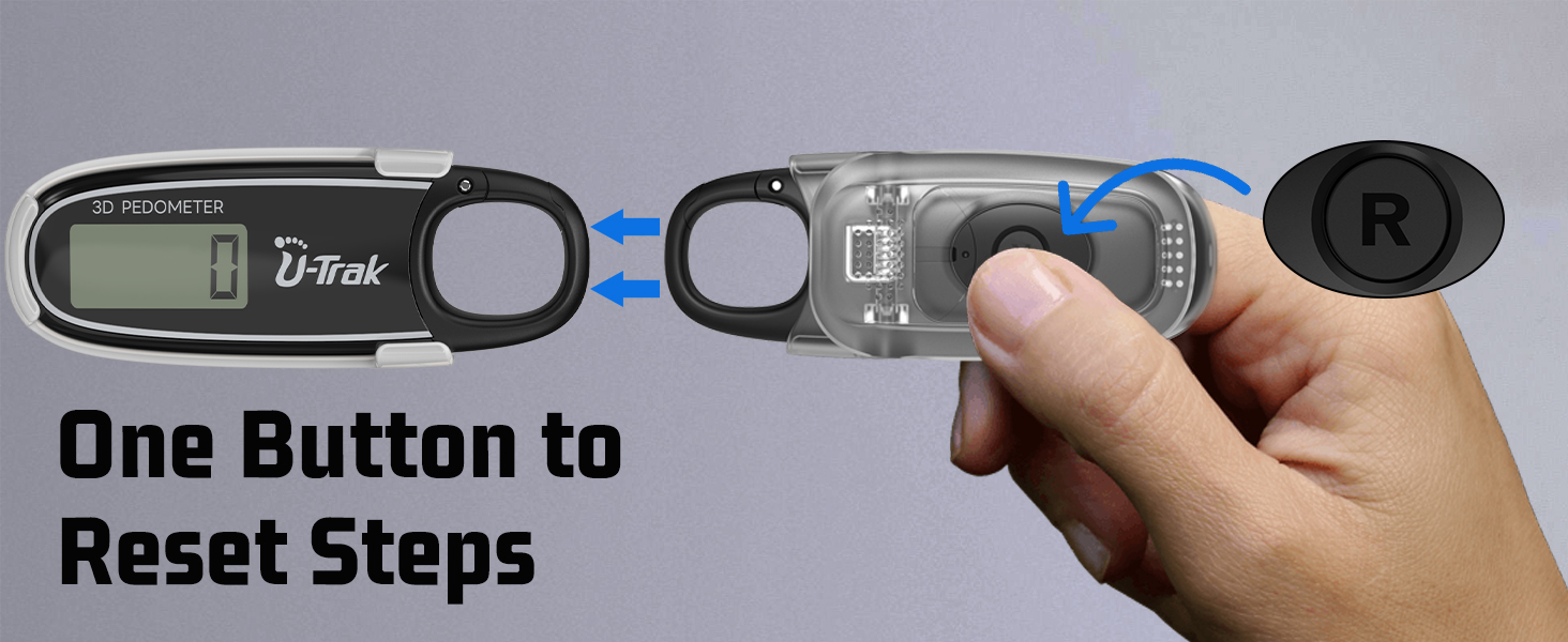 U-Trak 3D Pedometer for Walking with one button to reset