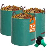 FEED GARDEN 72 Gallon Reusable Yard Waste Bags, 3 Pack Heavy Duty Lawn and Leaf Bags with 4 Reinf...