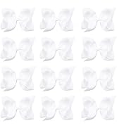Oaoleer Big Hair Bows for Girls 12 PCS 6" White Grosgrain Ribbon Large Boutique Bow Alligator Cli...