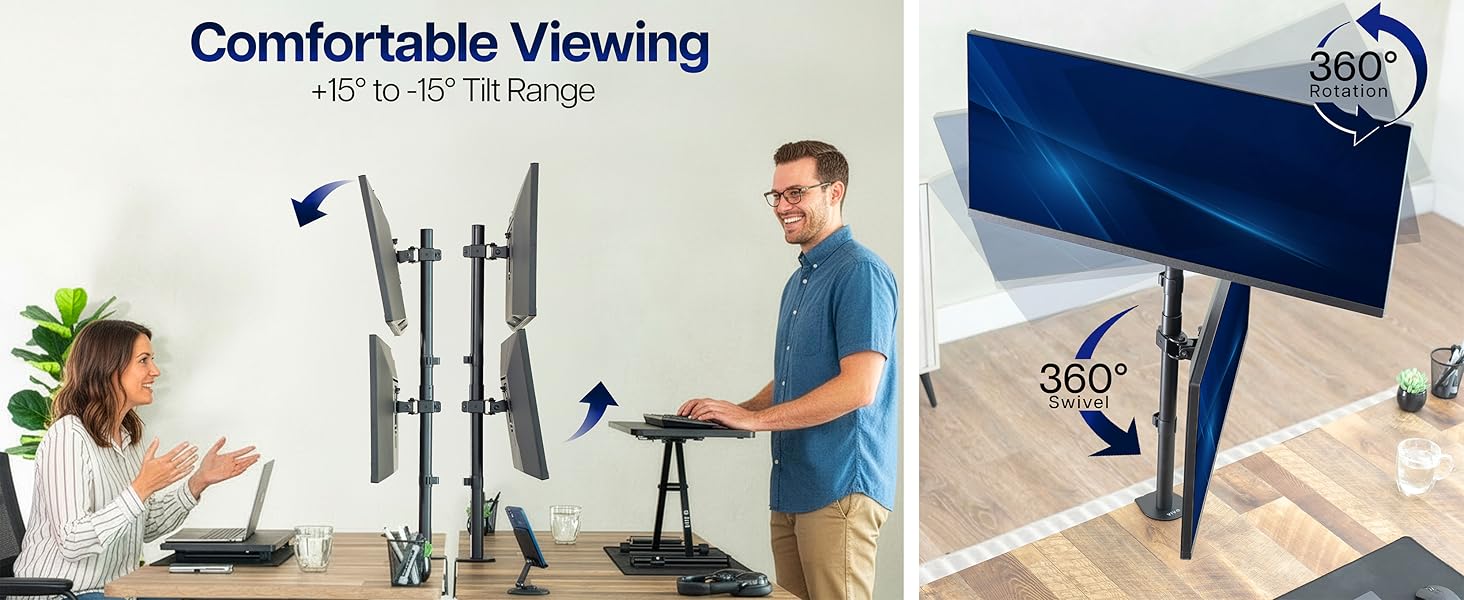 dual monitor mount stacked vertical ultrawide desk mount adjustable VESA clamp stand cable mgmt