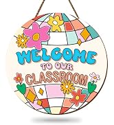 FYSUIMU Colorful Disco Wooden Hanging Sign Back to School Classroom Welcome Wood Sign Door Decor ...