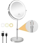 JANEEVA 10X Lighted Makeup Mirror with 3 Lighting Modes, 8" Dimmable Lights Height Adjustable Van...