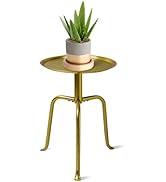 Uniqcovosa Plant Stand Indoor Outdoor, 11'' Round Gold Corner Single Plant Table, 3-Leg Small Met...