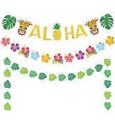 PatiCool Hawaiian Aloha Party Banner Decorations,Pre-Strung Luau Tropical Sign Party Supplies - A...