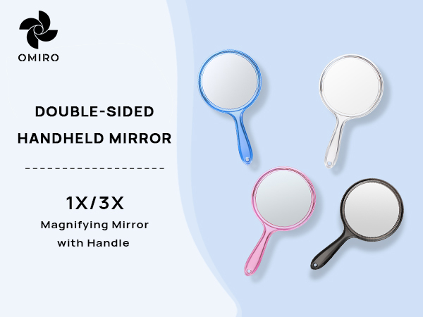 double-sided handheld mirror - transparent/blue/pink/black