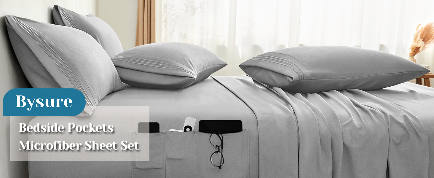 6 piece hotel bed sheets set with bedside organizer
