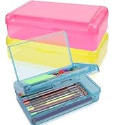 3 PCS Pencil Box,Double Layer Large Capacity Pencil Box,Hard Pencil Case with Snap-tight Lid,Plas...